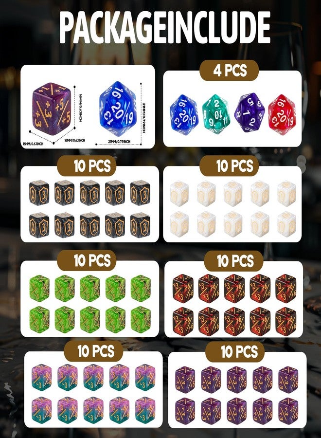 مجموعة عدادات الكلمات الرئيسية للعبة ماجيك: ذا جاذرينج (MTG) - 100 قطعة - تتضمن 36 عداد كلمات رئيسية من الأكريليك، ونرد +1/-1، ونرد درع، ونرد D20 قابل للدوران، وحقائب مخملية، وصندوق تخزين. - Image 2